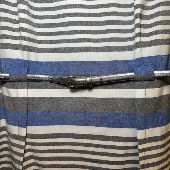 Calvin Klein Womens 14 Blue Gray Striped Sheath Scuba Stretch Knee Length Formal - Picture 2 of 6